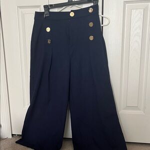 Ralph Lauren Navy Wide-Leg Pants with Gold Buttons